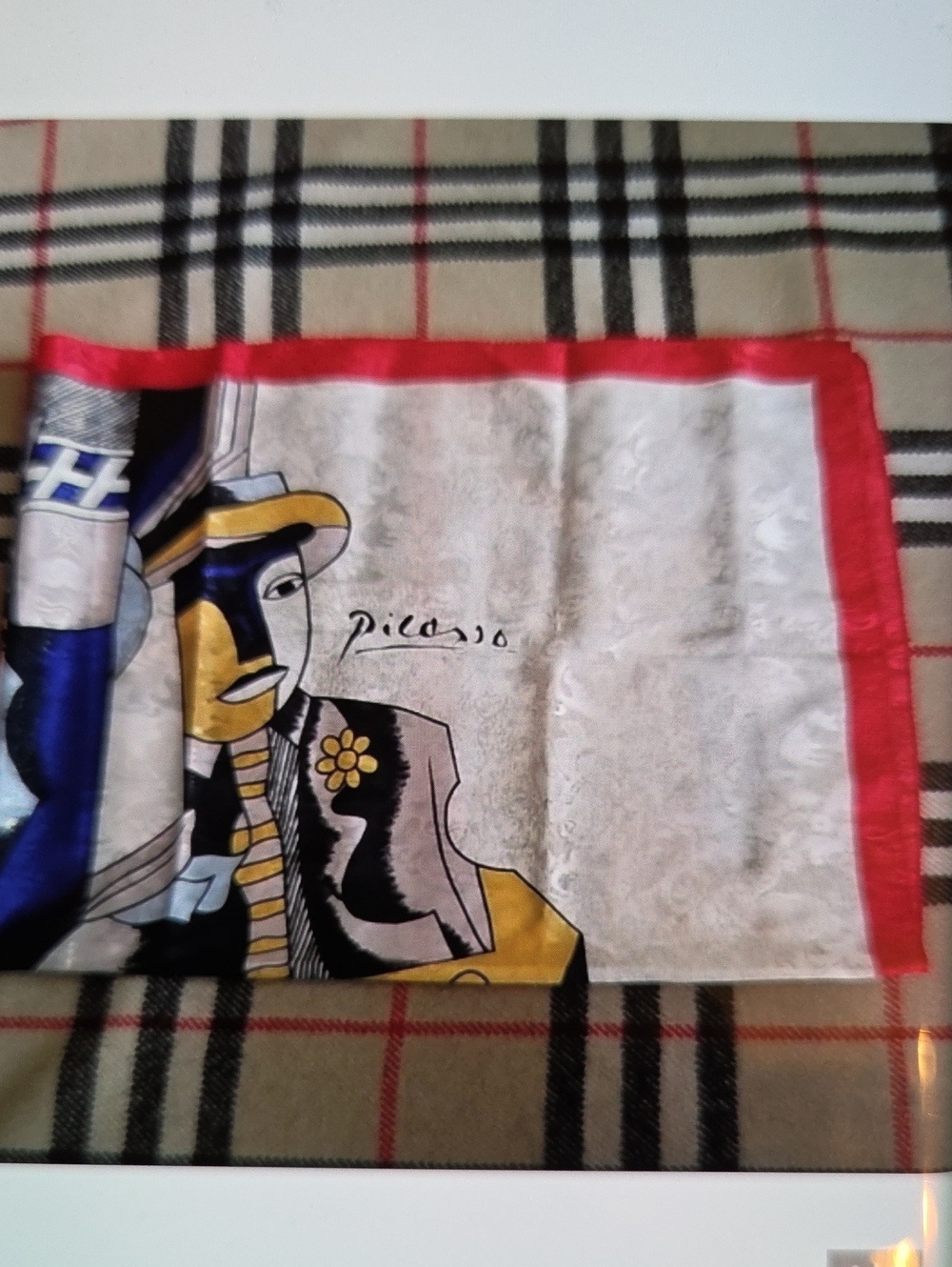 Scarf Silk-Inspired Red-Trim Printed Pocket Square - Unbranded